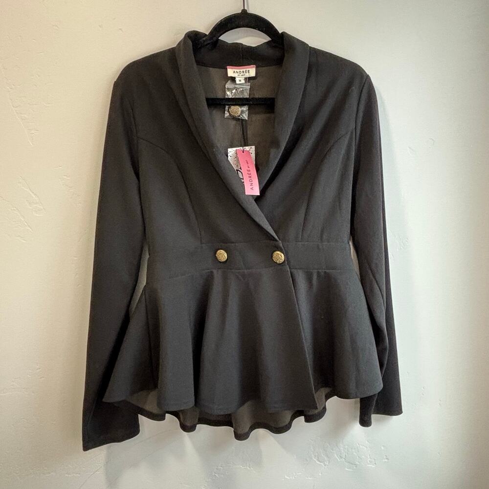 Andree by Unit Peplum Blazer Top Medium Black